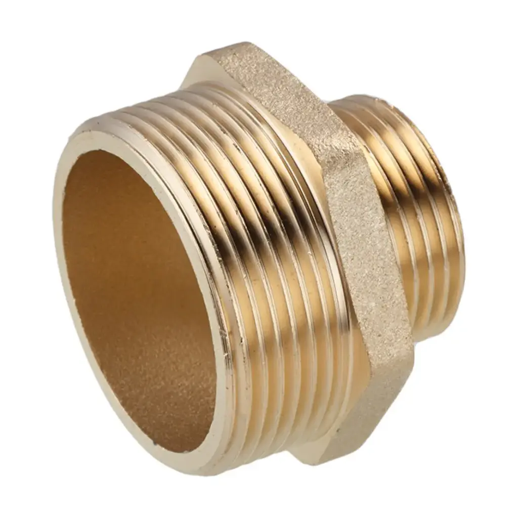 [CV013934] Ніпель перехідний посилений LexLine 1 1/2"х1" ЗЗ УК0509-В латунний