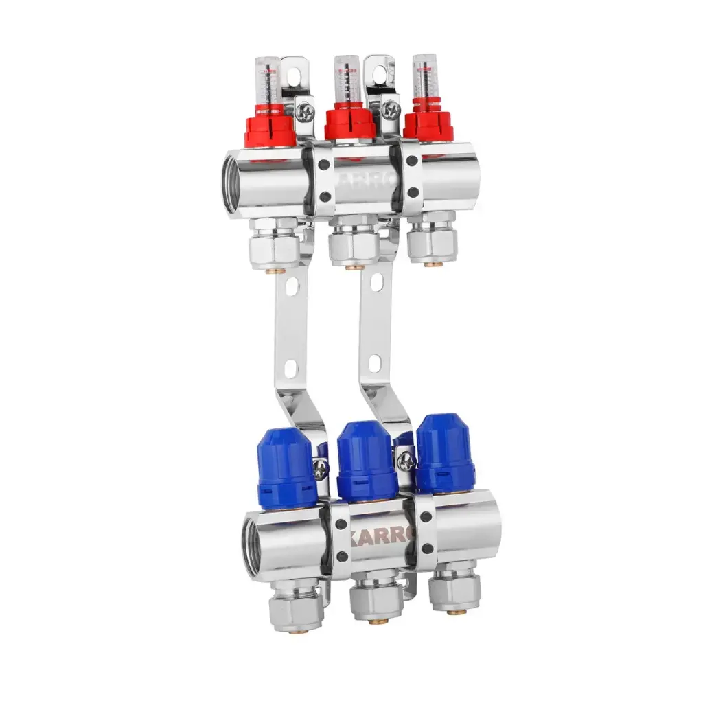 [CV014878] Колектор в зборі (євроконус, витратомір, термостатичний вентиль) на 3 виходи Karro KR-20160