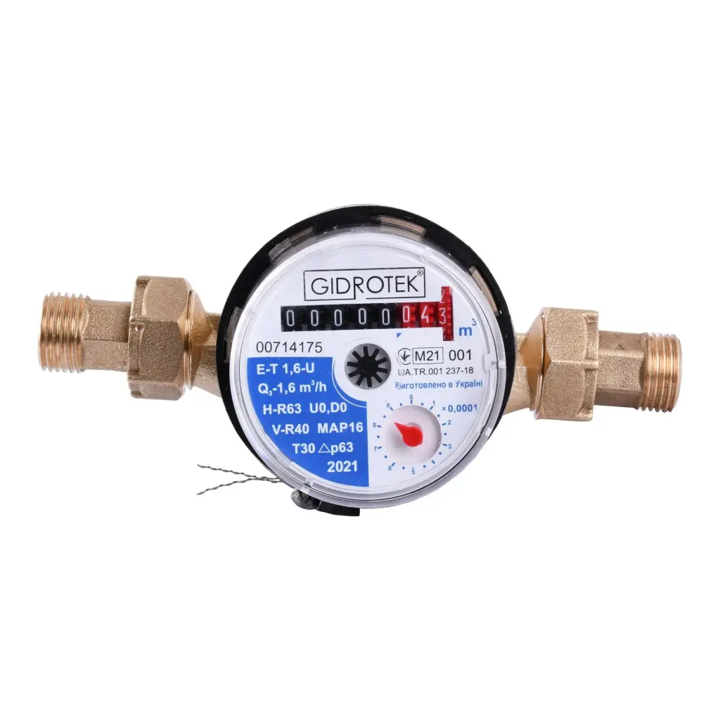 [000003372] Лічильник холодної води Gidrotek E-T 1,6U 1/2″ зі штуцером (110мм)