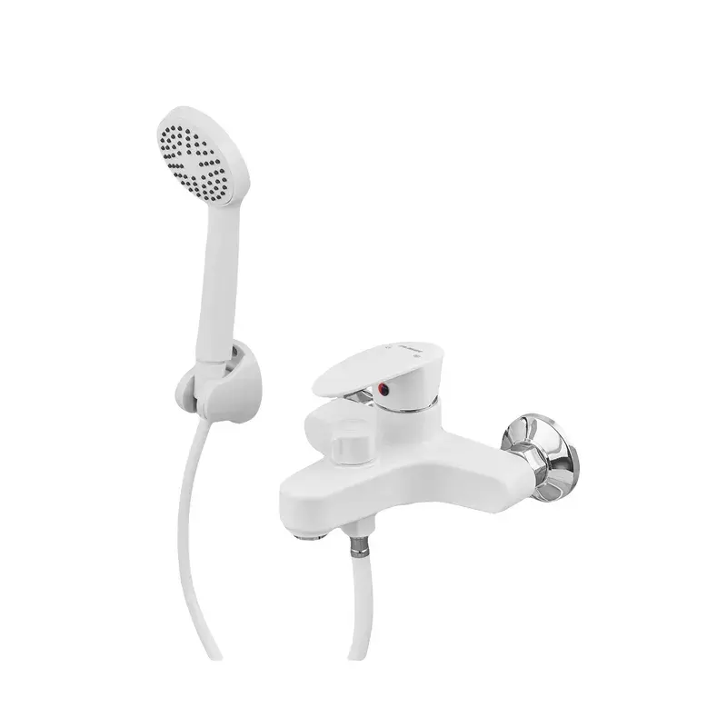 [PM0692] Змішувач для ванни Plamix CEZAR-009 EURO SET White, зі шлангом, лійкою та кронштейном (PM0692)